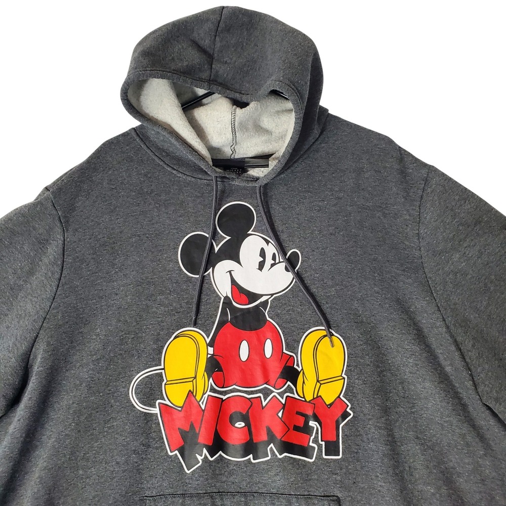 Disney Mickey Mouse Mens 2XL Charcoal Grey Graphic Pullover Hoodie Sweatshirt